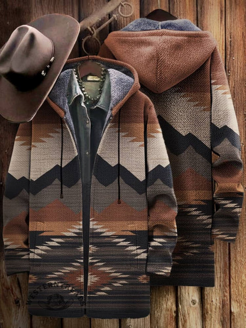 Aztec Print Unisex Plush Thick Long-sleeved Cardigan Coat