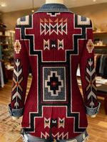 Retro Aztec Print Patchwork Denim Sweater Cardigan Coat
