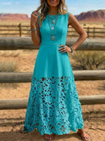 Women's Retro Western Sleeveless Lace Panel Dress
