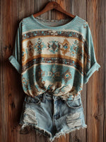 Aztec Art Print Casual Short Sleeve T-shirt