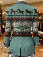 Retro Horse Aztec Print Patchwork Denim Sweater Cardigan Coat