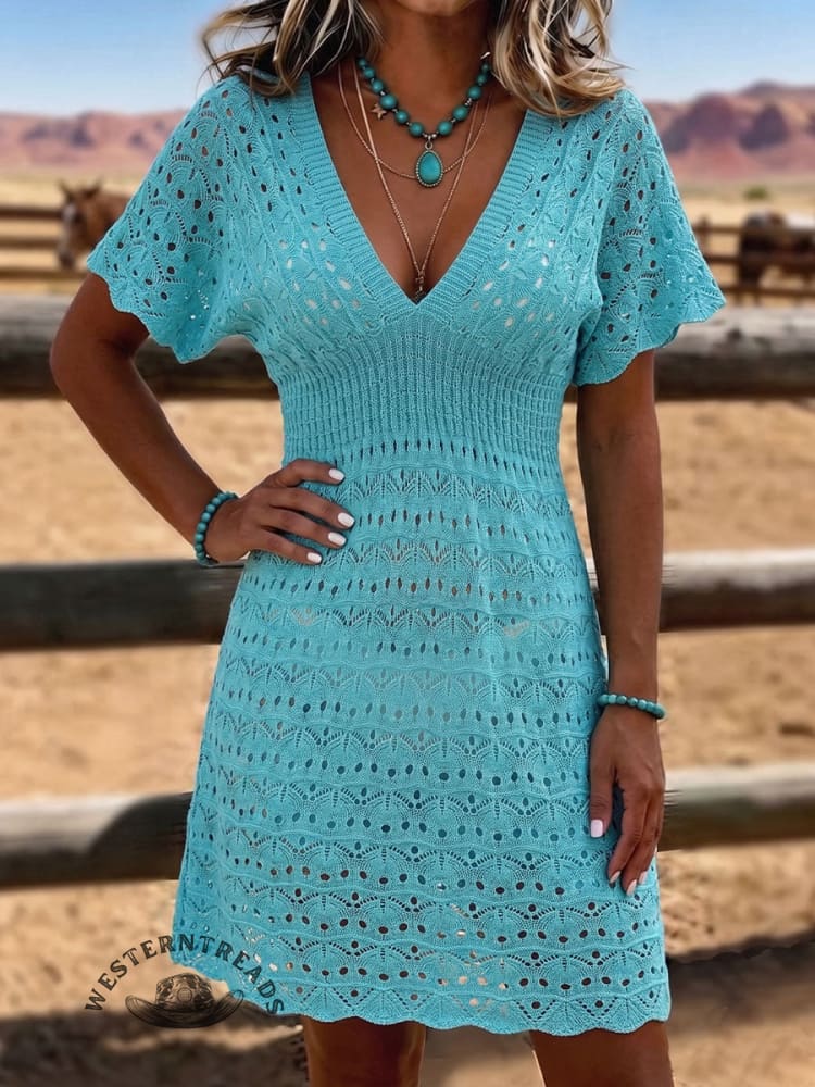 Vintage Art Patchwork CutoutSun Beach Knit Dress