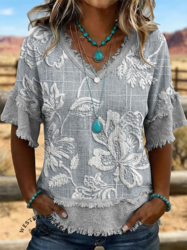 Vintage ArtPatchwork Cotton And Linen Shirt