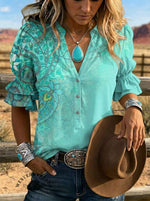 Women's Retro Art Puff Sleeve Casual Shirt