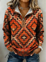 Vintage Aztec Art Print Casual Half Zip Cotton Sweatshirt