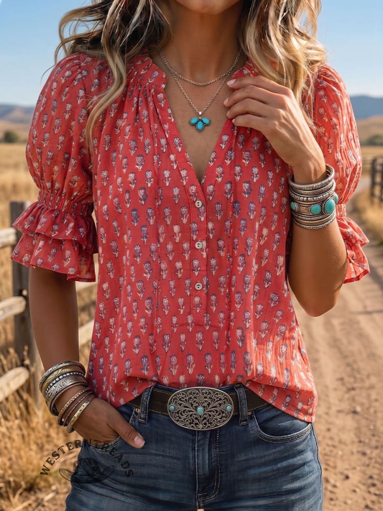 Vintage Art Comfortable Summer Fabrics Puff Sleeve Casual Shirt