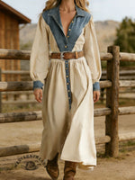 Retro Women's Denim Patchwork Long Dress