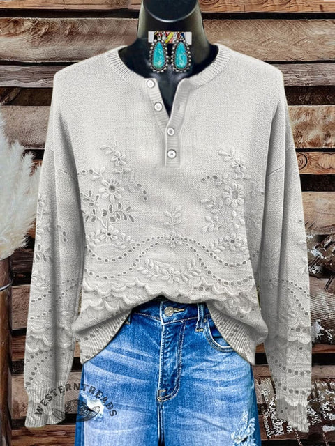 Retro Floral Print Buttoned Cardigan Sweater