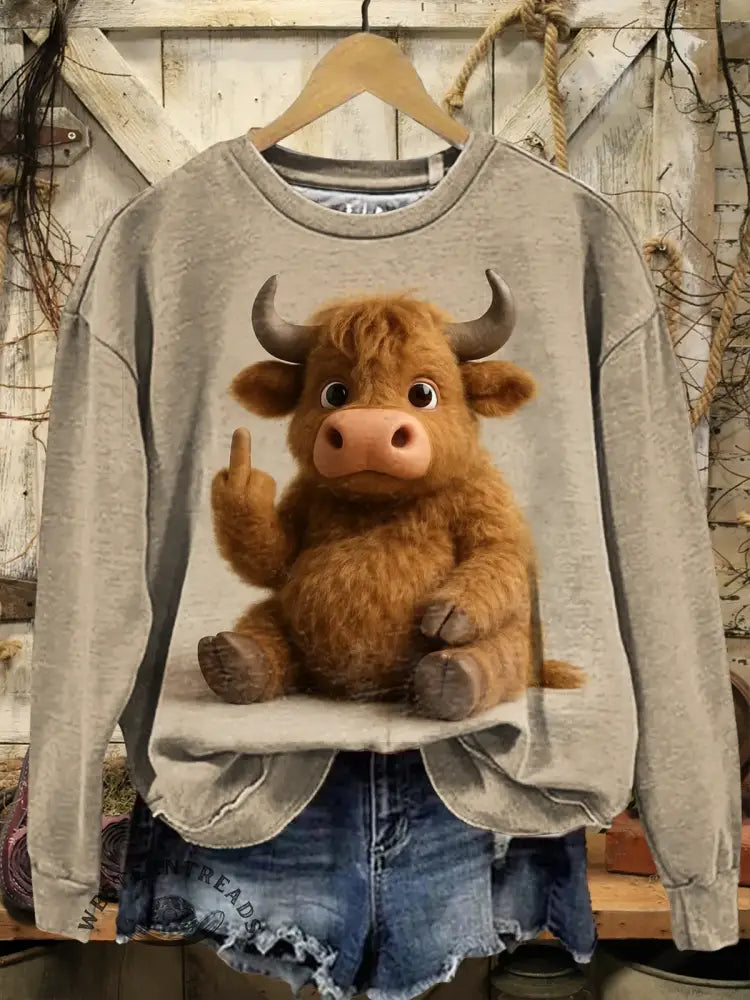Funny Highland Cow Art Print Casual Sweatshirt