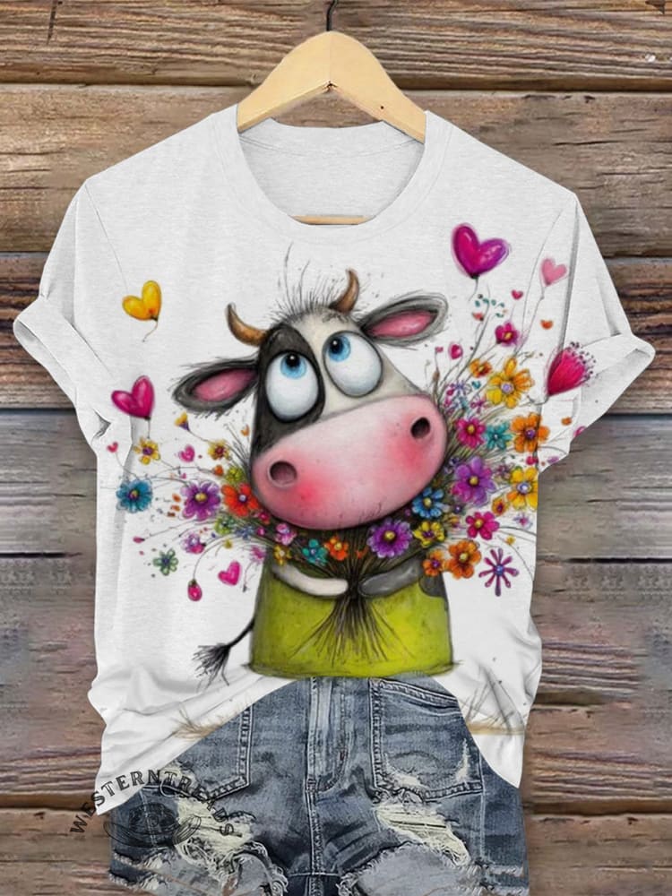 Retro Funny Animals Art Print Casual T-shirt