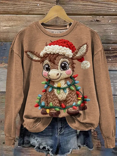 Christmas Donkey Print Casual Sweatshirt