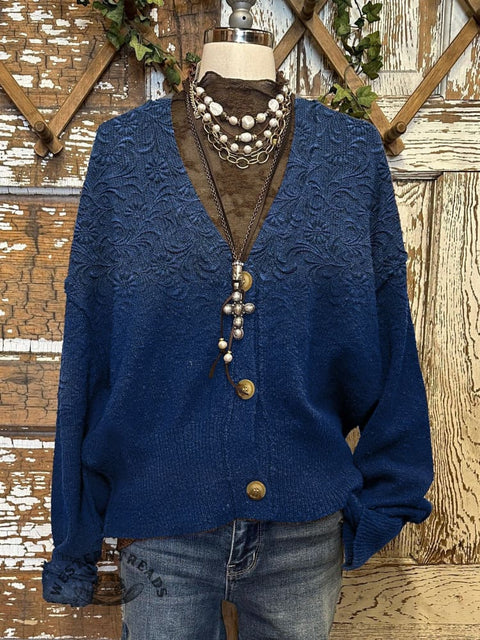 Floral Print Buttoned V-neck Cardigan Sweater