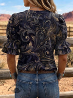 Women's Vintage Art Puff Sleeve Casual Shirt