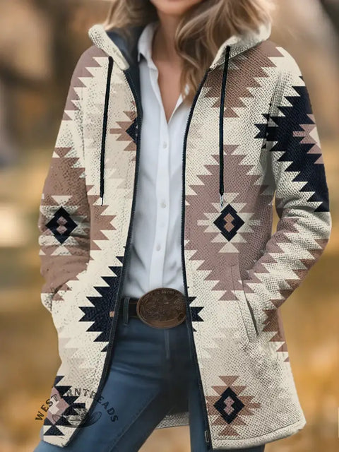 Retro Aztec Unisex Plush Thick Long-sleeved Cardigan Coat