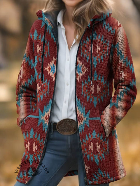 Aztec Print Unisex Plush Thick Long-sleeved Cardigan Coat