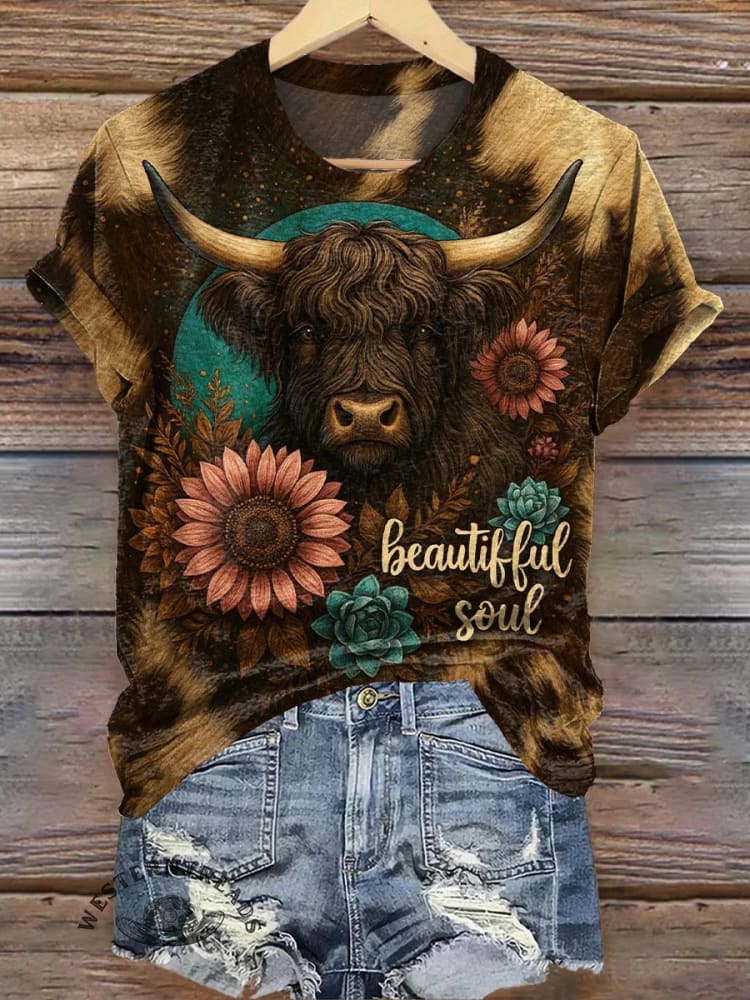 Cow Art Print Casual T-shirt