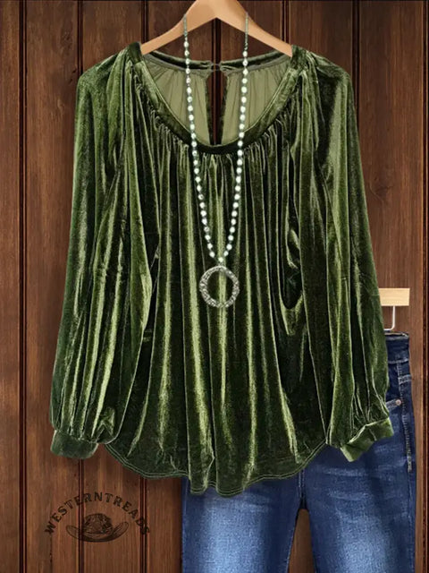 Women's Retro Casual Velvet Top