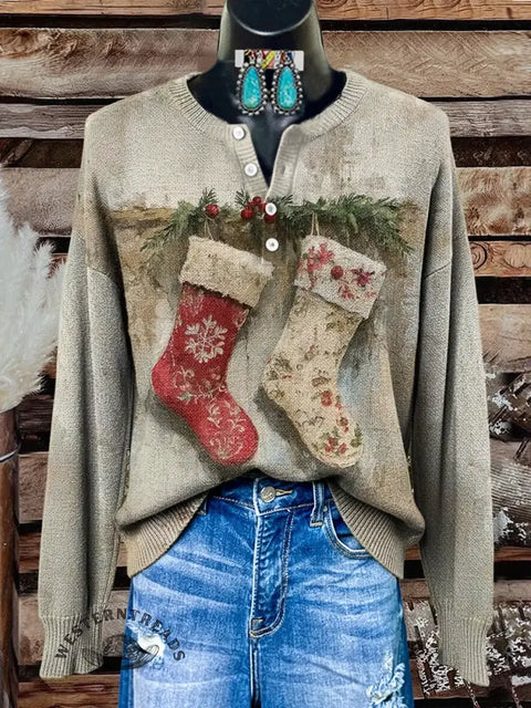 Retro Print Buttoned Cardigan Sweater