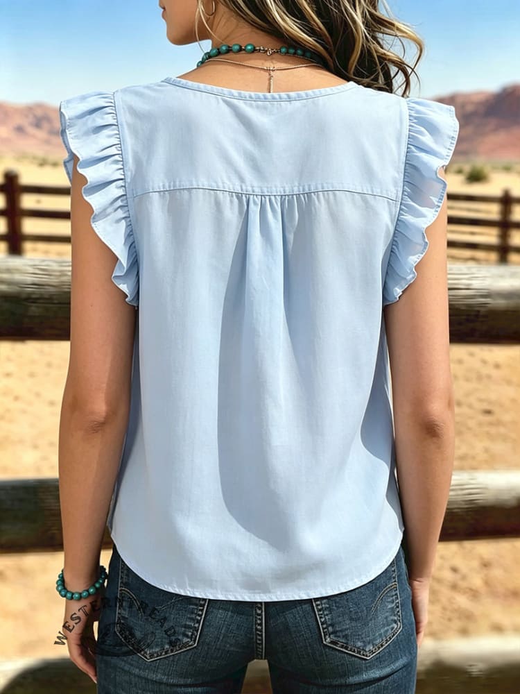 Women's Vintage Flutter sleeves Patchwork Chiffon Casual Shirt