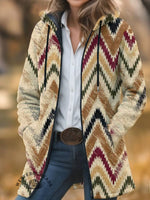 Vintage Print Unisex Plush Thick Long-sleeved Cardigan Coat