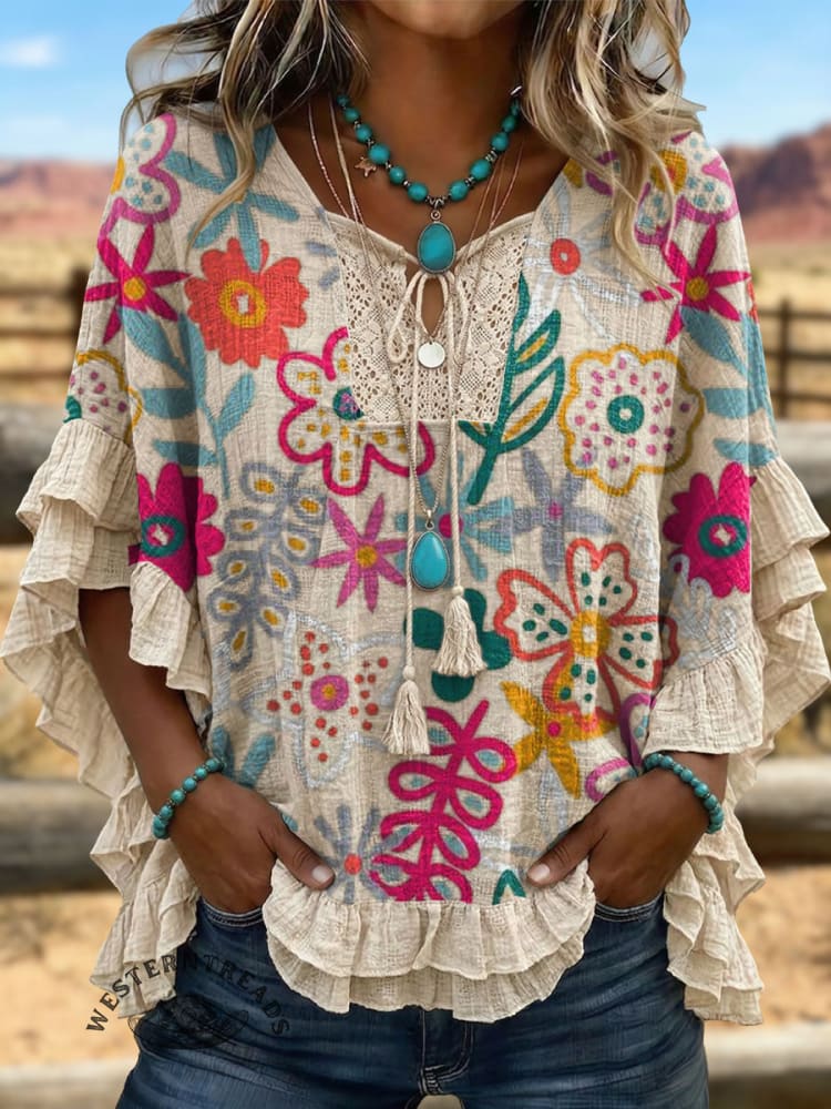 Vintage ArtPatchwork Cotton And Linen Shirt