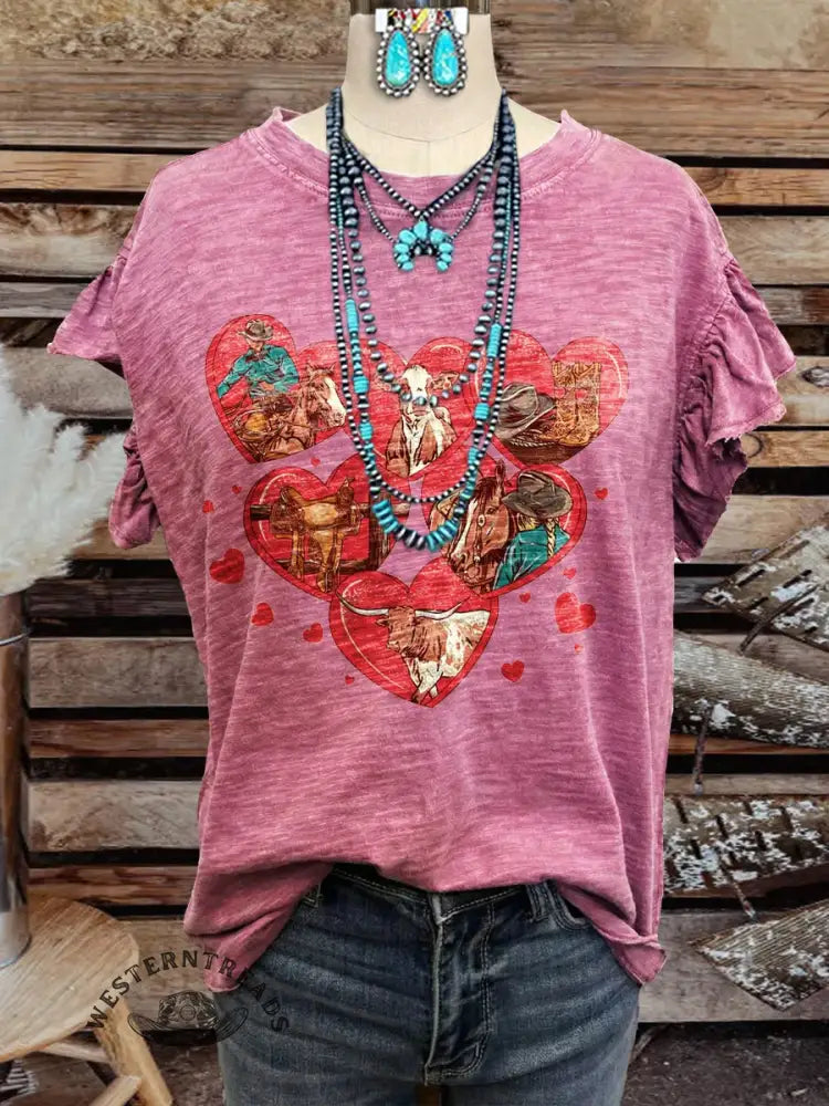Vintage Elegant Soft Western Valentine's Day Cotton T-shirt Top