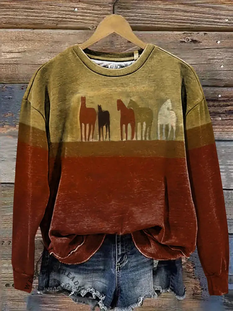 Retro Horse Casual Cotton Sweatshirt