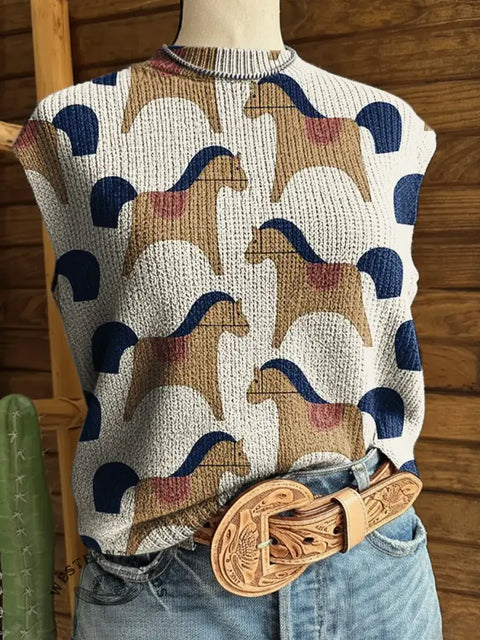 Women's Horse Art Print Casual Knitted Sleeveless Tank Top