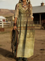 Women's Vintage Art Print Casual Denim Dress