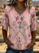 Vintage Art Patchwork Cotton And Linen Shirt