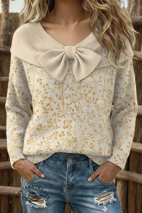 Women's Graceful Plants Print Casual Cotton Sweater