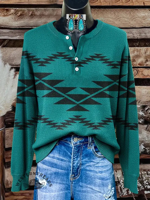 Aztec Print Casual Button Sweater