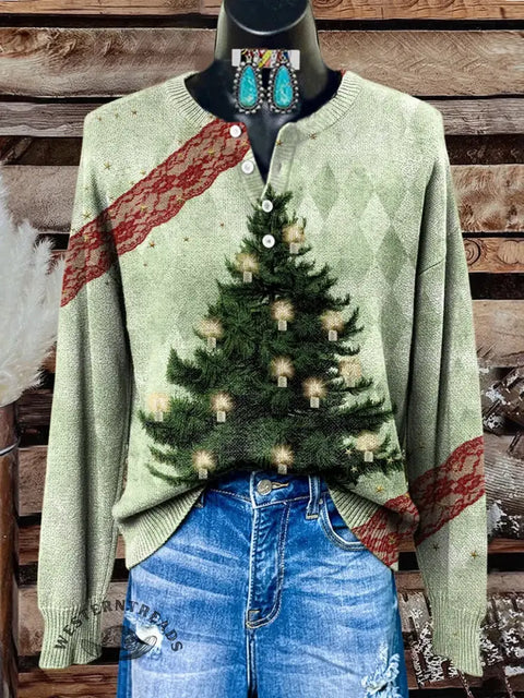 Retro Print Buttoned Cardigan Sweater