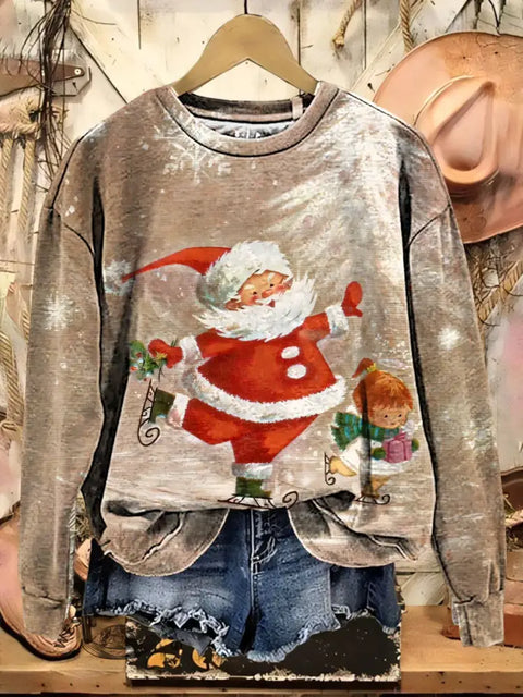 Retro Christmas Art Casual Cotton Sweatshirt