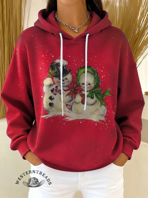 Christmas Snowman Print Cotton Casual Hoodie Sweatshirt