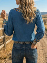 Women's Print Casual Hollow Denim Shirt