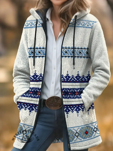 South Western Art Unisex Plush Thick Long-Sleeved Cardigan Coat