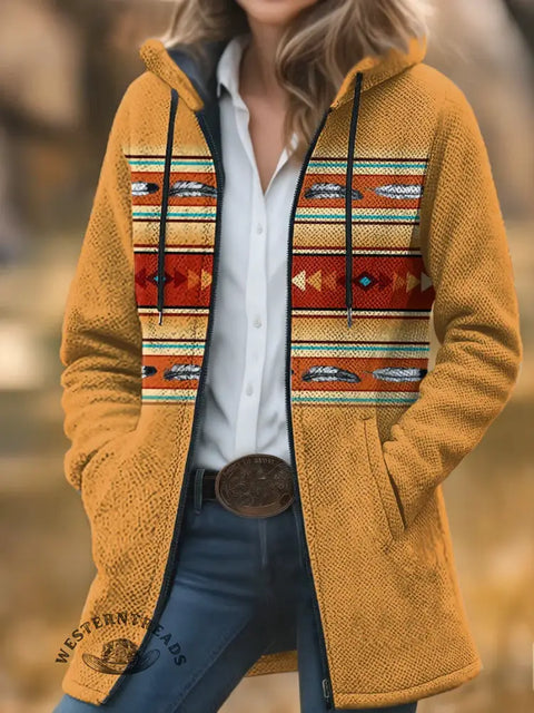 Aztec Unisex Plush Thick Long-Sleeved Cardigan Coat