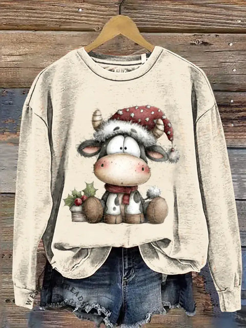 Christmas cow Casual Cotton Sweatshirt