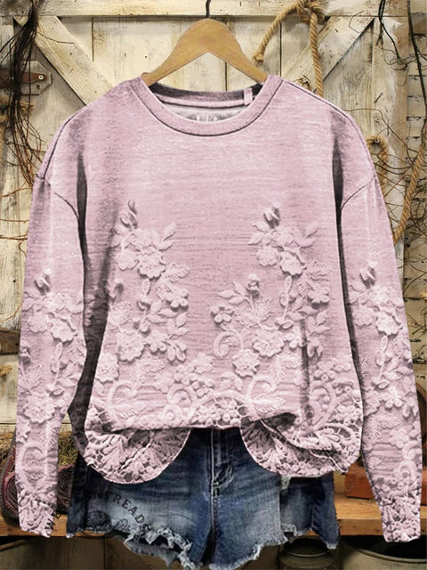 Floral Art Print Casual Cotton Sweatshirt