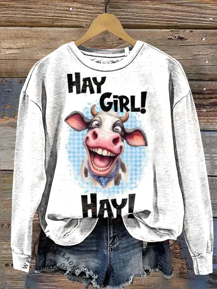 Dairy Cow Art Print Casual Cotton Sweatshirt