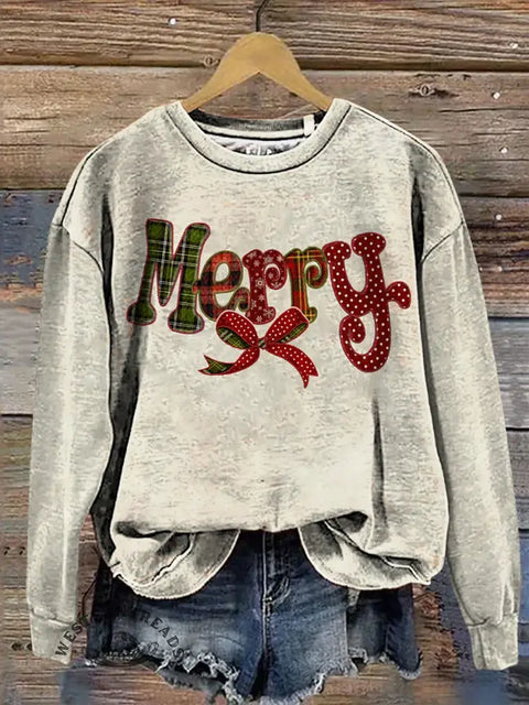 Retro Christmas Art Print Casual Cotton Sweatshirt