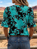 Women's Vintage Art Puff Sleeve Casual Shirt