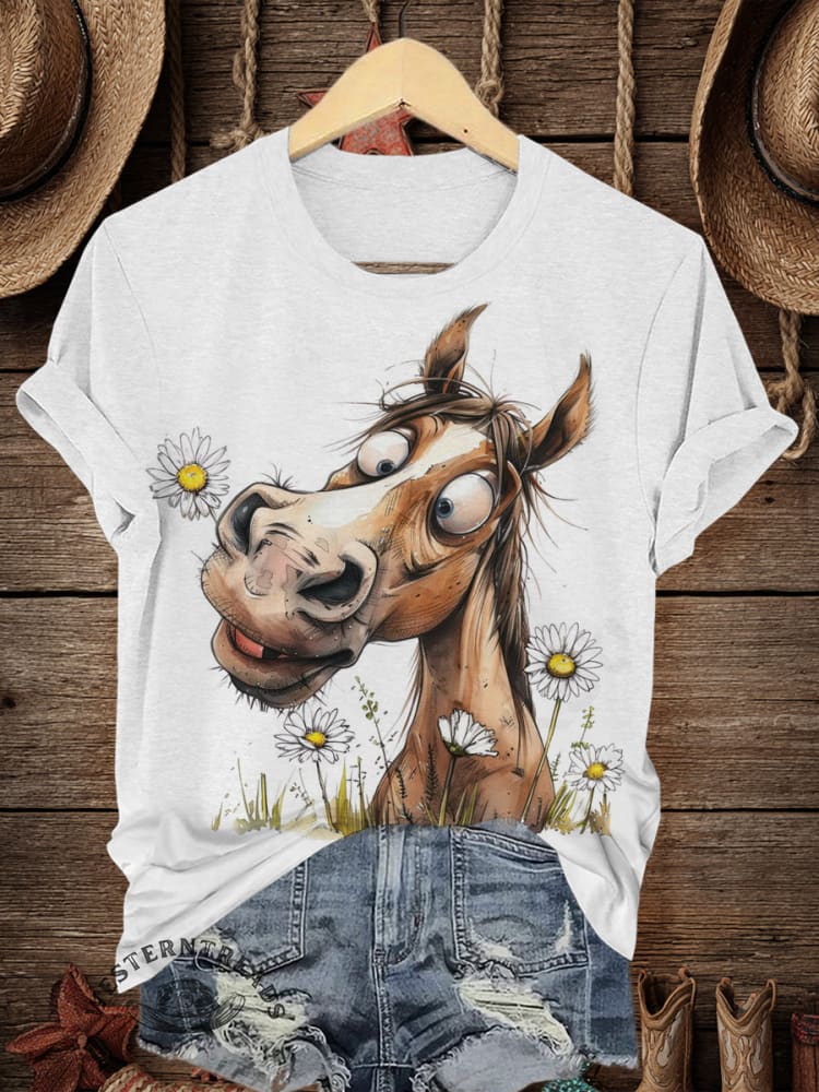 Retro Animals Art Print Casual T-shirt