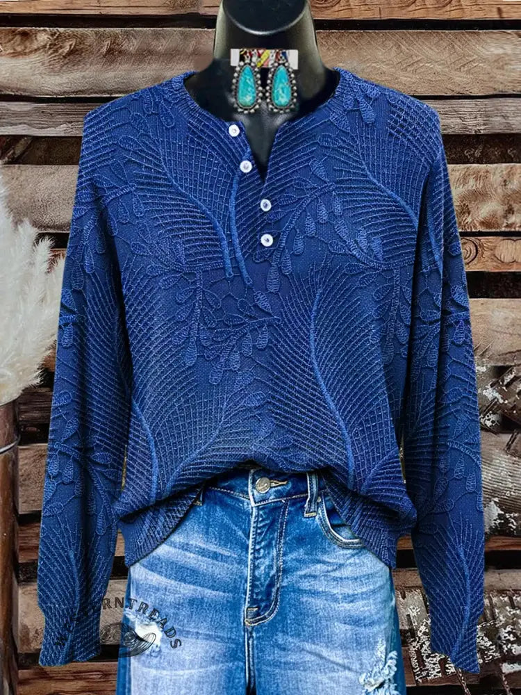 Retro Floral Texture Art Print Buttoned Cardigan Sweater