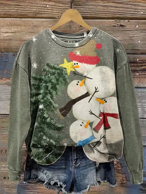 Christmas Snowman and tree Claus Casual Cotton Sweatshirt