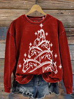 Retro Christmas Art Print Casual Cotton Sweatshirt