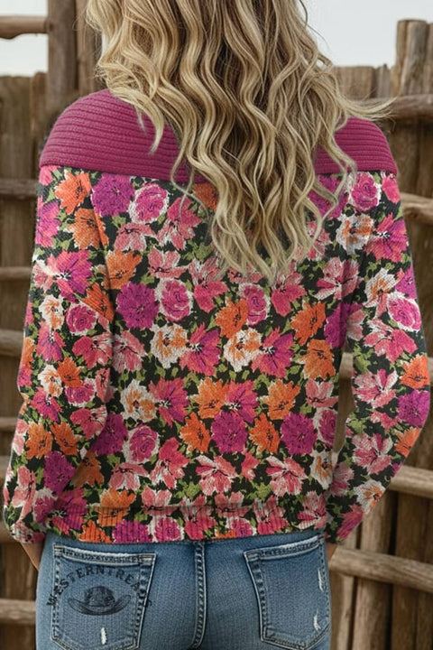 Women's Floral Print Casual Cotton Sweater
