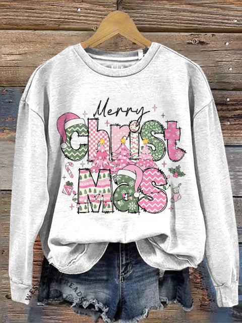 Christmas Art Print Casual Cotton Sweatshirt