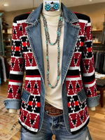 Aztec Print Patchwork Denim Sweater